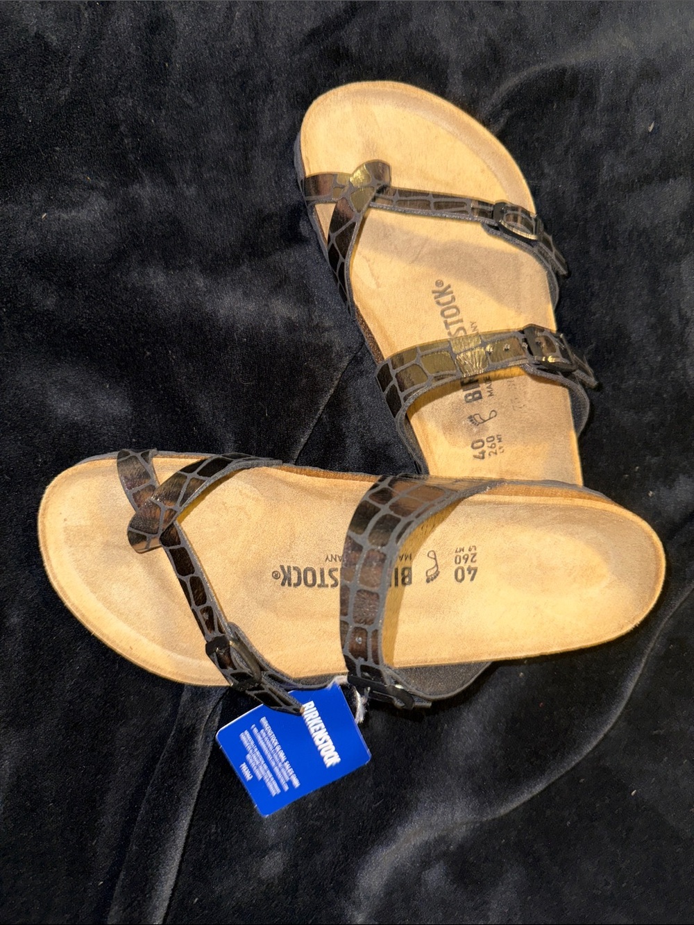 Birkenstock Women’s Black Croc-Embossed Leather Sandals